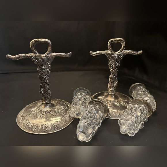 Pair Hanging Glass Grapes Salt Pepper Shaker Vine Stand Vintage Japan Price Imp. - Picture 3 of 10